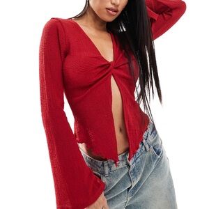 ASOS Red Twist Front Open Belly Top